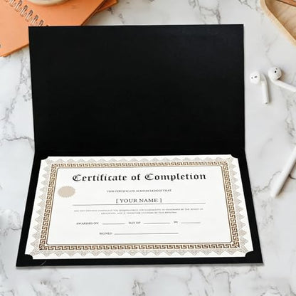 150 Pcs Certificate Holders Bulk, Black Diploma Covers with Gold Foil Border for Letter Size 8.5x11, Single Sided Award Certificate Cover, Premium Cardstock Document Organizer