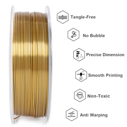 Geeetech Silk PLA Filament 1.75mm Silk Dual Color Filament, Coextrusion Dichromatic Metal-Like Shiny Consumable 1kg (2.2lbs) 1 Spool, Dimensional Accuracy +/- 0.02 mm, Gold Silver - color: 1kg Dual Color Gold-silver