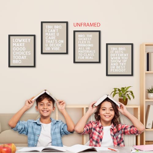 Hxlac Funny Classroom Wall Art Prints Set of 4, Classroom Posters for Middle High School, Classroom Wall Decor, Black and White Classroom Decor, Funny Classroom Posters, 8x10 Inch Unframed (Khaki) - color: vibe_2, size: 8x10inch