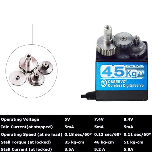 ZOSKAY 45KG high Torque Coreless Motor servo Metal Gear Digital and Stainless Steel Gear servo arduino servo for Robotic DIY,RC car (Blue/45KG 180 Degree) - color: Blue/45kg 180 Degree