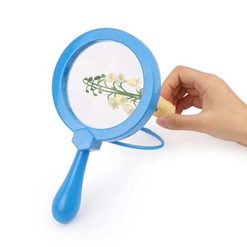 5X Kids Magnifying Glass, Handheld Magnifier with Stand for Children(Blue) - color: Blue