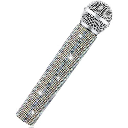 Sanwuta Fake Microphone Prop, Sparkly Bling Rhinestones Mic, AB Color - color: Ab Color
