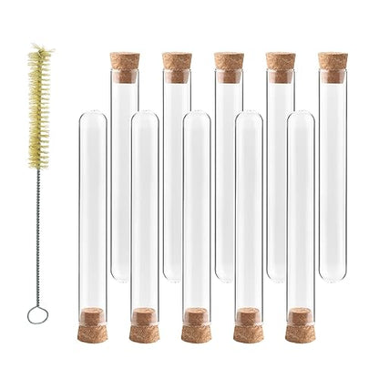 Glass Test Tubes with Cork and Brush, Vol.34ml/Dia.20x150mm, Pack of 50, 3.3 Borosilicate Glass, TTGS01-050 - style: 50pcs of Vol.34ml, with cork& brush