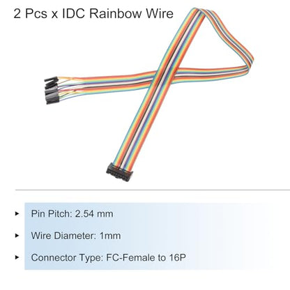 MECCANIXITY 2 Pcs IDC Rainbow Wire Flat Ribbon Cable FC-Female to 16P 11.8 Inch Length 2.54mm Pitch Breadboard Jumper Wires for Electronic Projects - size: 11.8 Inch, style: 16 Pin