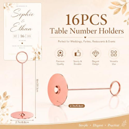 Urban Deco 16 Pieces Table Card Holder 8 inches Table Number Holders Place Steel Card Holders for Photos, Food Signs, Memo Notes, Weddings, Restaurants, Birthdays (Rosegold) - color: Rosegold
