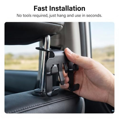 2 PCS Car Headrest Hooks, Multifunctional Heavy‑Duty Car Seat Back Hanger with Phone Holder, Auto Headrest Purse Bag Hook, Universal for Most Cars Front & Back Seats (Black)