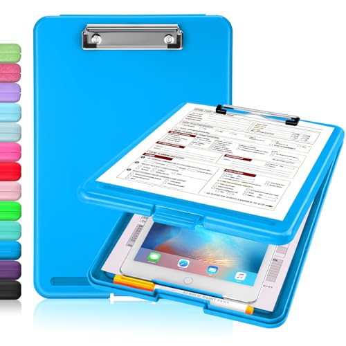 Sooez Clipboard with Storage, Plastic Nursing Clip Boards 8.5x11 - color: A-blue