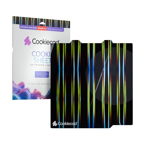 Cookiecad Cookie Sheet - Holographic 3D Printer Build Plate - Double Sided Reflective 3D Printer Bed, Flexible Spring Steel 3D Printer Platform (Chromatic Light Beams, 180x180) - size: 180x180, style: Chromatic Light Beams