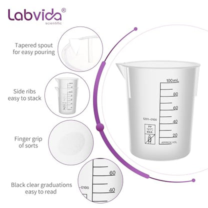 6PCS 100ml Autoclavable Stackable Plastic Beakers, LVB012 - style: 6pcs of 100ml