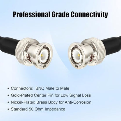 RG8X BNC Extension Cable, Low Loss BNC Male to BNC Male Coaxial Cable, 50 Ohm Flexible Coax Jumper with Dual-Layer Strain Relief for CCTV Security Camera, RF Antennas, Oscilloscope 25FT - size: 25FT