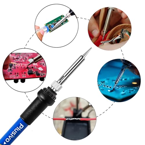 Soldering Iron Kit, 60W Adjustable Temperature 5-in-1 Solder Wire, Stand, Sponge, Rosin Paste Flux, Fast Heating Desoldering Tool for Electronics Repair Hobby DIY 120 V US Plug - color: Soldering Iron Kit 7