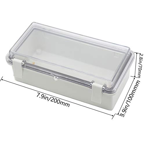 Zulkit 2pcs Junction Box ABS Plastic Dustproof Waterproof IP65 Electrical Boxes Hinged Shell Outdoor Universal Project Enclosure Clear Cover with 2 Cable Glands 7.9 x 3.9 x 2.8 inch (200x100x70mm) - size: 7.9" x 3.9" x 2.8"(2pcs)