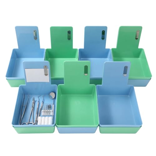 Tioncy 14 Pack Dental Lab Pans, Medium with Steel Clip, Green, Blue - color: Green, Blue