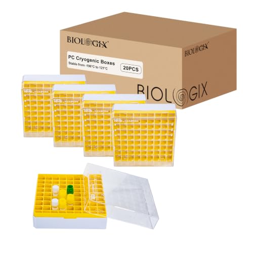 2in PC Cryo Boxes, 81-Well Tube Racks, Case of 20, Yellow - color: Yellow, size: 2in,81-well