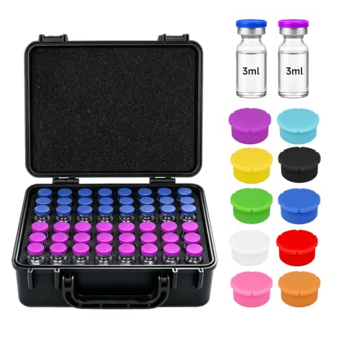 3ml Peptide Case for Fridge 48 Slots, Hard Shell Peptides Vial Storage Case - color: 48-shots×3ml + 10 Vial Caps (Black)