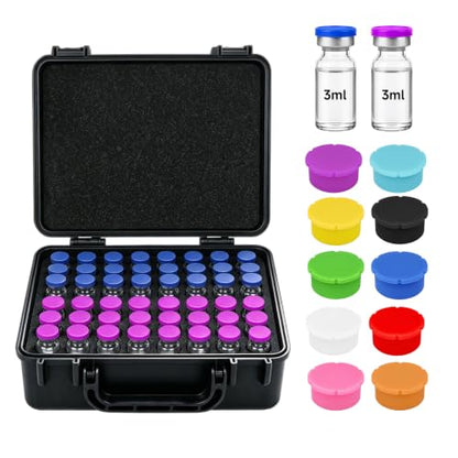 3ml Peptide Case for Fridge 48 Slots, Hard Shell Peptides Vial Storage Case - color: 48-shots×3ml + 10 Vial Caps (Black)