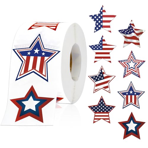 American Flag Star Stickers, 500 PCS 1.5 Inch Self Sealing 4th of July Stickers USA Patriotic Labels Fourth of July Memorial Day Tags for Bottle Envelope Card Gifts Reward US Country Decals Stamps - color: 500 Pcs Independence Day Stickers