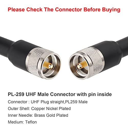 XRDS -RF PL-259 UHF CB Coax Cable 10ft, 50 ohm KMR400 PL-259 UHF Male to SO-239 Male Connector Low Loss Coaxial Cable for HAM & CB Radio, Antenna Analyzer, Dummy Load, AIS Antenna, SWR Meter - size: 10 FT