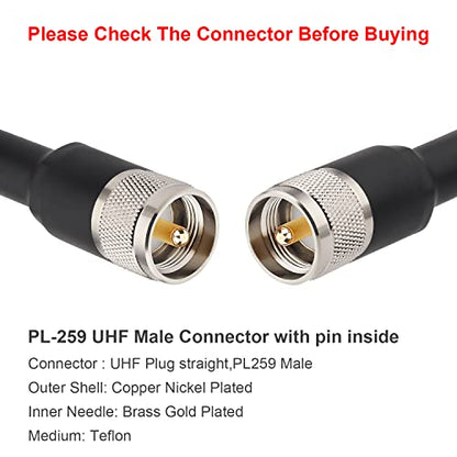 XRDS -RF KMR 400 UHF Coax Cable - 50ft PL-259 UHF Male Coax Jumper - Low Loss 50 ohm Cable for HAM & CB Radio, SWR Meter, Antenna Analyzer, Dummy Load - size: 50 FT