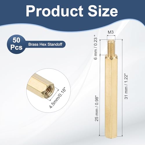 PATIKIL 50 Pcs Male to Female Thread Spacer Screws M3 x 25mm + 6mm Brass Hex Standoff PCB Motherboard Spacer Screw Nut for Drone Quadcopter Computer Electronic Projects Circuit Board - size: M3 x 25mm + 6mm