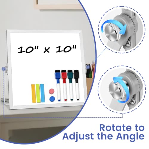 Small Desktop White Board with Stand, 10" x 10" Double-Sided Silver Aluminium Frame Whiteboard, Mini Dry Erase Board for Home, Office, Kitchen - size: 10"W x 10"H