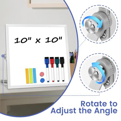 Small Desktop White Board with Stand, 10" x 10" Double-Sided Silver Aluminium Frame Whiteboard, Mini Dry Erase Board for Home, Office, Kitchen - size: 10"W x 10"H