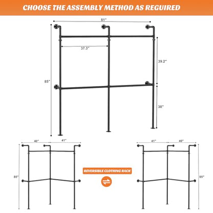 Aheaplus Industrial Pipe Clothing Rack, Reversible 6.75FT Clothes Rack - size: 81 inches