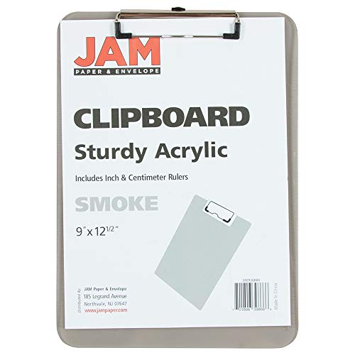 JAM PAPER Plastic Clipboards with Low Profile Metal Clip - Letter Size (9 x 12.5) - Smoke Grey - Clip Board Sold Individually - color: Gray, size: Single Clipboards