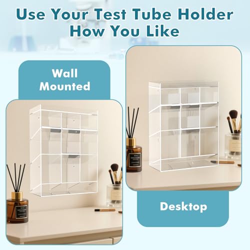 Acrylic Test Tube Rack, Clear Tube Holder Organizer Stand with 9 Compartments, Extra Bottom Storage, and 4 Pull-Out Trays, Wall Mount or Countertop for Lab, Hospital, Office, 16"H x 12"W x 5.5"D - size: 9 Compartment 16" H x 12" W x 5.5" D