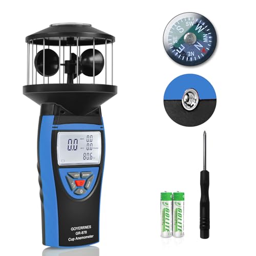 Handheld Cup Anemometer with Compass, 93MPH Digital Wind Speed Meter, CFM Air Flow Wind Velocity Measuring Device Gauges for Outdoor Sailing Surfing Drone Flying HVAC