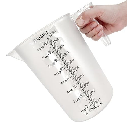 Plastic Measuring Cup with Handle, Pool Chemical Measuring Cup, Measuring Pitcher with Laser-Etched Markings for Liquid Mixing, Pouring, Lawn Care, Motor Oil, Lab Use (64 oz, 2000ml) - size: 64 fl oz