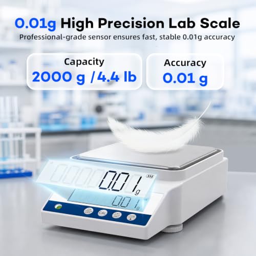 Digital Lab Scale 0.01g Accuracy 2000g Analytical Balance RS232 Precision Scale Gold Scale with 500g Calibration Weight Jewelry Weight Scale for Jewelry Gold Silver Metal Diamond LCD Display - size: 2000g/0.01g with RS232 / 500g Calibration Weights