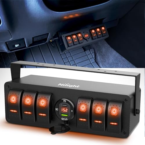 Nilight 6 Gang Rocker Switch Box 12V SPST ON Off Orange LED Waterproof - color: Amber+Box, size: 6+1 Gang Type C +USB