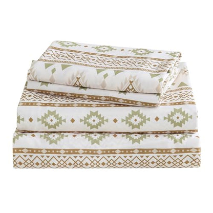 CozySmile 4 Pieces Queen Sheet Set Bohemian, Boho Sheets Soft Microfiber Deep Pocket, Western Sheets Geometric(Queen, Cream Olive Geometric) - color: B-cream Olive Geometric, size: Queen