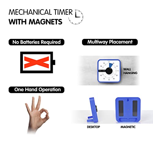 TWENTY5 SEVEN 7.5-Inch Visual Timer, Battery-Free 60-Minute Countdown Clock - color: Navy Blue