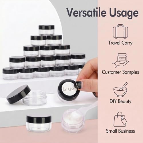 5 Gram Sample Containers 50 Count Small Travel Containers with Lids - color: Black