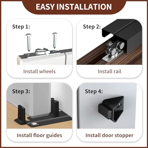 Heavy Duty Bypass Sliding Closet Door Track Hardware 60", 5FT Aluminium Pocket Door Track Rail Set, Smoothly and Quietly, for 2 Door System,Black - size: XC40 60"-B