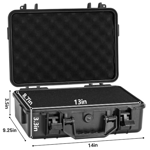TORIBIO Hard Carrying Case with Foam, Shockproof Storage Box 14"x9.3"x3.5" - size: 14" x 9.3" x 3.5"