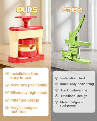 Button Maker Machine 55mm/2.16in, Installation-Free Pin Maker Machine Kit - color: Red - Badge Maker