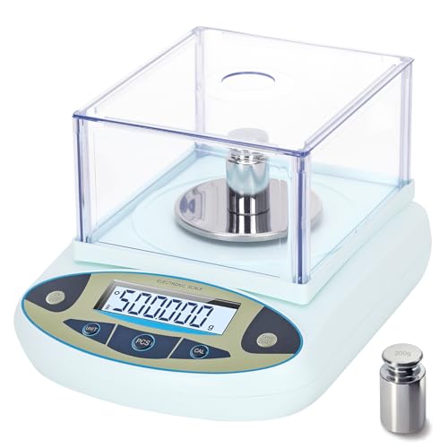 Lab Scale 500g*0.001g,High Precision Accurate Analytical Balance with Windshield,Lab Scale Electronic Scientific Scale Digital Precision Weighing Scale Jewelry Scales(with 200g Calibration Weight) - size: 500gx0.001g