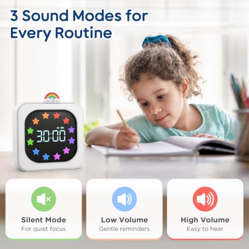 Digital Visual Timer for Kids, Rechargeable 99-Minute Countdown with 12-Star Rainbow LED Display, 9 Color Modes, Silent Mode & Pause, Timer for Classroom, Home & Kitchen - color: Blue