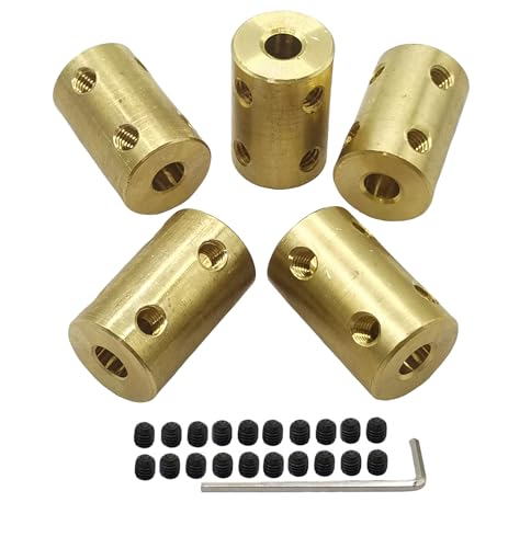 5Pcs 5mm to 5mm Brass Shaft Couplers,Bore Rigid Coupling Set with Screws and Wrench for 3D Printer DIY Encoder Car Model Shaft RC Robot - size: 5mm to 5mm