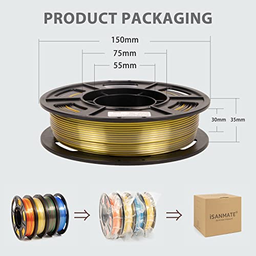 iSANMATE 3D Printer Filament, PLA Filament 1.75mm Bundle, Dual Color Filament Silk PLA, Dimensional Accuracy +/- 0.03 mm, 250g x 4 Pack(Gold+Red,Red+Green, Blue+Silver, Bronze+Silver) - color: A- Gold+red,red+green,blue+silver,bronze+silver