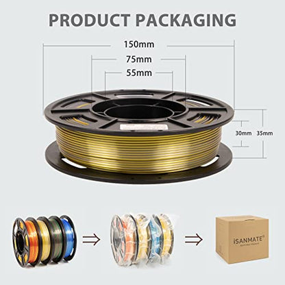 iSANMATE 3D Printer Filament, PLA Filament 1.75mm Bundle, Dual Color Filament Silk PLA, Dimensional Accuracy +/- 0.03 mm, 250g x 4 Pack(Gold+Red,Red+Green, Blue+Silver, Bronze+Silver) - color: A- Gold+red,red+green,blue+silver,bronze+silver