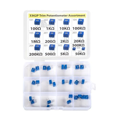 Trim Trimmer Potentiometer Assortment RM065, 3296W, 3362P, RM063 All 100Ω 1K 10K 100K 1M 200Ω 2K 20K 200K 500Ω 5K 50K