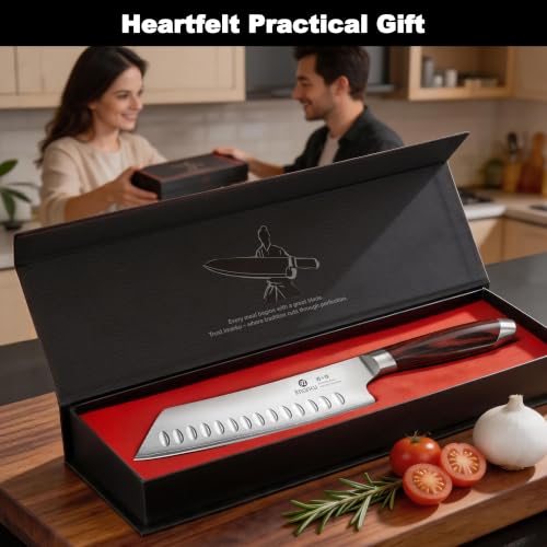 imarku Japanese Santoku Knife 7 Inch, 10Cr15CoMoV 3-Layer Stainless Steel - color: Arctic Silver