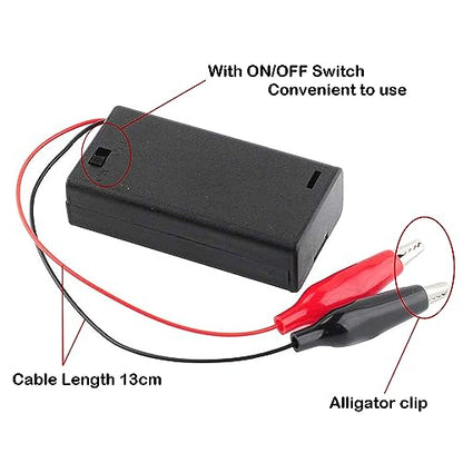 4PCS 2 Cells AA Battery Holder Case with ON/Off Switch Alligator Clip Wire 130mm Battery Storage Case with Cap