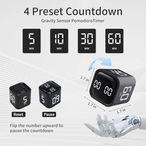 LUCKY TIME Rotating Productivity Timer 5/10/30/60min, Flip Timer, ADHD Tool - color: Black