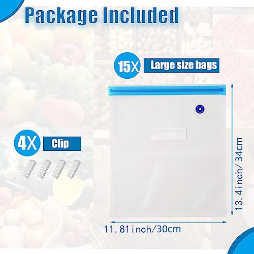Sous Vide Bags,15pcs Large Size 11.8x13.4in/30x34cm Reusable Vacuum Sealer Bags,BPA Free Zipper Bag,4 Sealing Clips, for Food and 3D Printer Filament Storage - size: 15pcs Large Size 11.8x13.4in/30x34cm