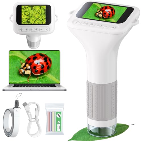 Odatay 1000X Digital Kids Microscope Kit with 12 Slides & 2" Screen, White - color: White